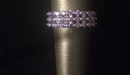 Sterling Silver Triple Row Amethyst CZ Ring