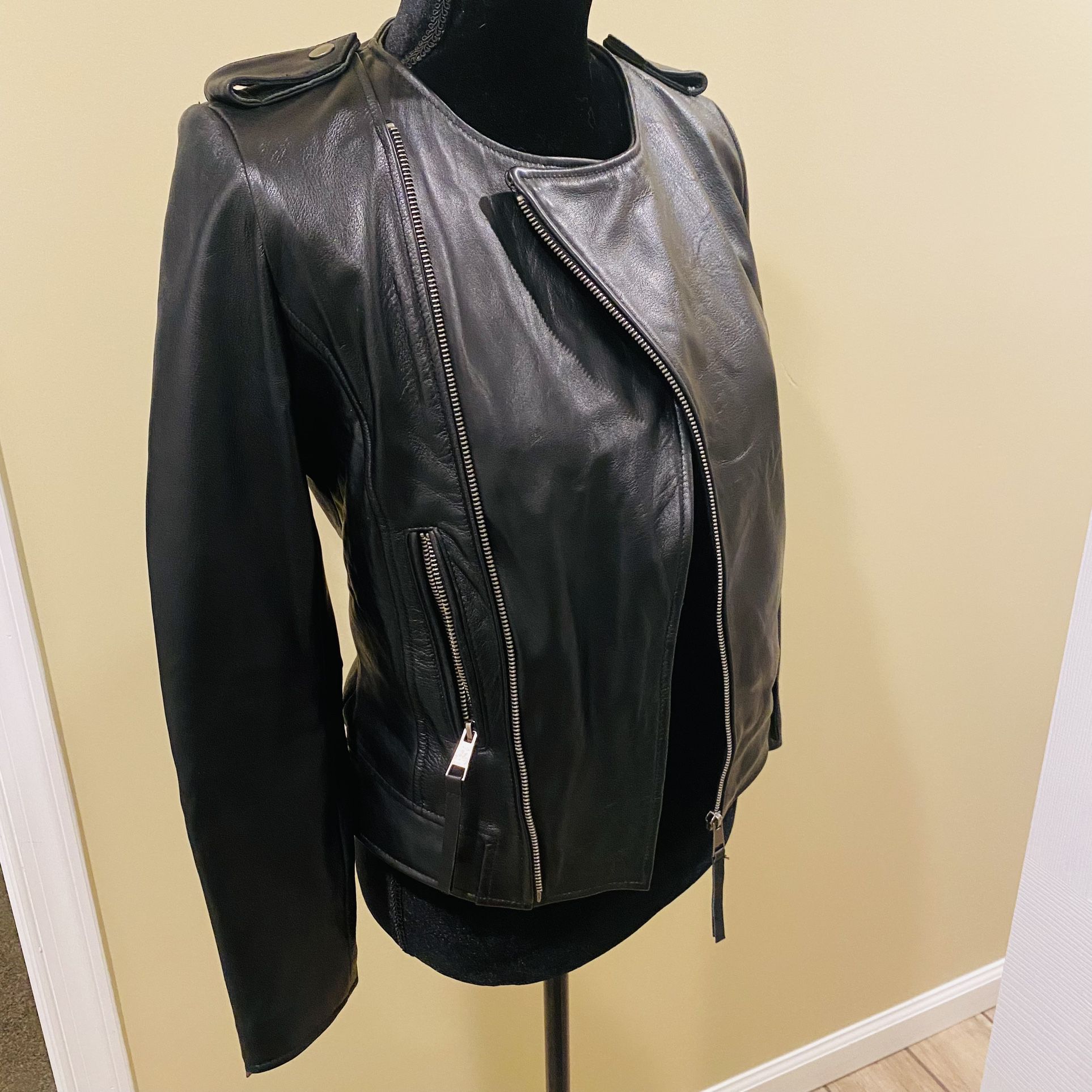 Genuine sheepskin leather jacket coat trench biker slim fit crop moto jacket