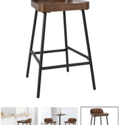  Rustic Brown Industrial 24.5 Inches Bar Stool with Backrest and Saddle Seat