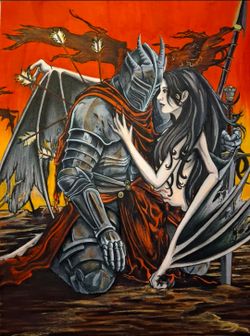 Original Fantasy Knight and Figure Painting