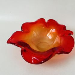 Mid century accent orange crackle art Glass bowl