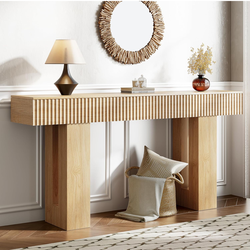 63-Inch Long Entryway Console Table with a Fluted Design, Thick Wood Farmhouse Sofa Table Behind Couch, Narrow Hallway Accent Table for Living Room, F