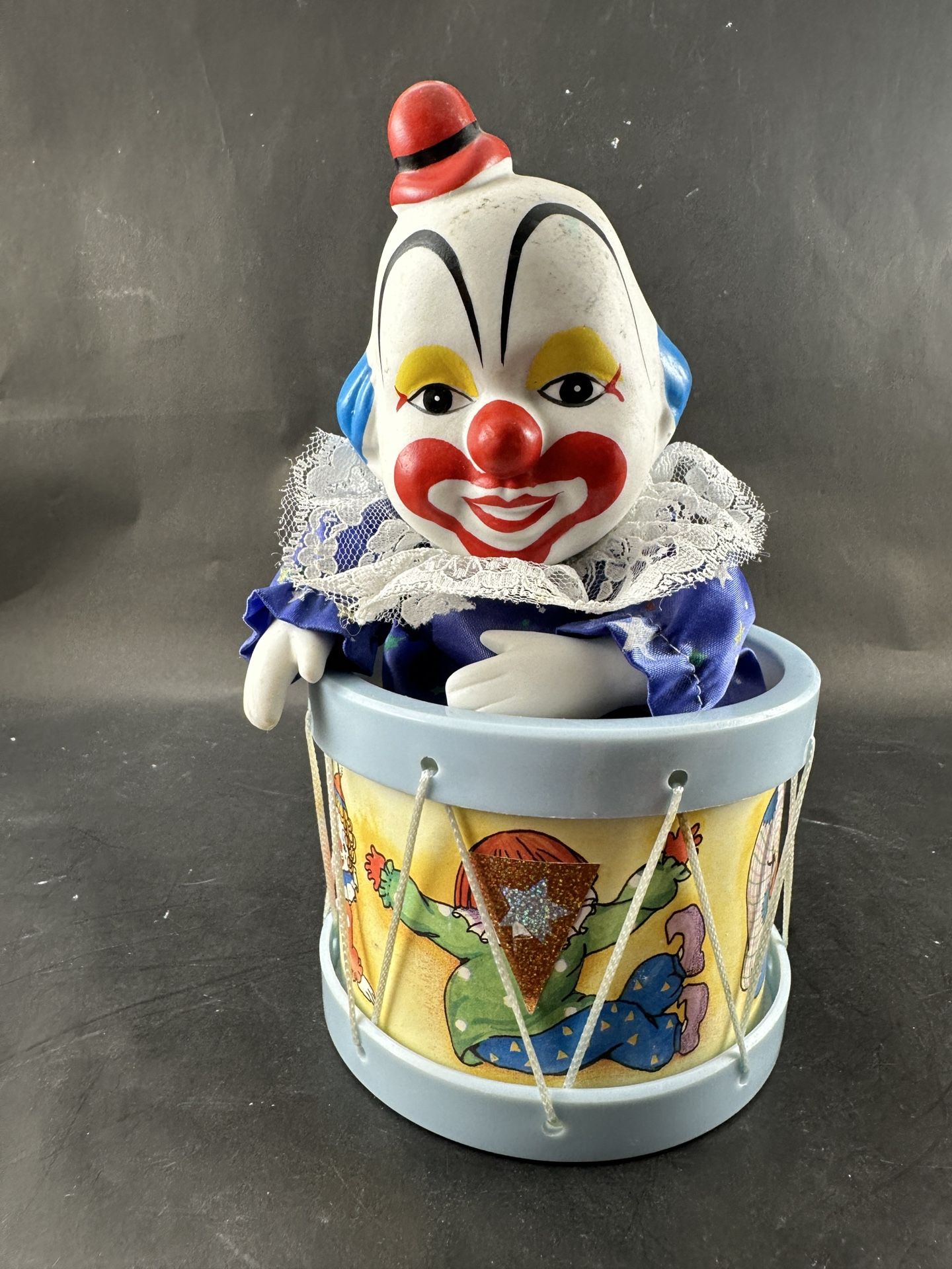 Vintage Clown in Drum Wind Up Animated Music Box-Plays “Send In The Clowns” 🤡 WORKS!