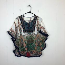 Bohemian Embroidered Paisley Shawl Top
