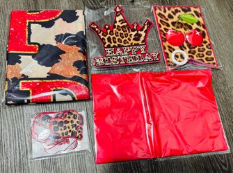 Cheetah Print Birthday Backdrop + Banner + Tablecloth + Cake & Cupcake Toppers $5 for all NEW