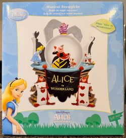 Disney Store Alice in Wonderland Musical Snowglobe - Queen of Hearts - Cheshire Cat - RARE