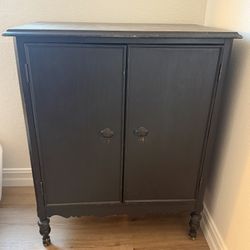 Antique Black Wood Cabinet / Sideboard – Solid Wood, Classic Turned Legs 