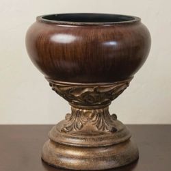 VINTAGE ORNATE GOLD WOODEN CHALICE BOWL DISH CUP VASE TABLE DECOR