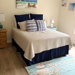 Full Size Bed With Bedding And Night Stand