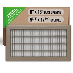 Return Air Floor Grille Fits 8x16 and 16x8 Duct Opening | Walkable Vent Cover Grill for Floor | Brown | Heavy Duty Fixed Blades | Outer Dimensions: 9.