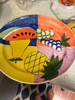 Large Hand-Painted Ceramic Fruit Platter