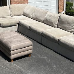 Large Beige Sectional Couch Set With Ottoman 