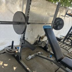 Weight Bench And Weights Pull Up Tower