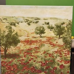 Large Painting Poppy Field By Fabrice De Villenueve