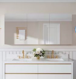 60-in x 30-in Surface/Recessed Mount Aluminum Mirrored Rectangle Soft Close Medicine Cabinet