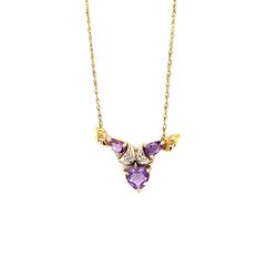 10K Gold 3-Amethysts Diamond Necklace