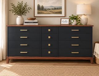 Solid Wood 12-Drawer Dresser / Credenza – Refinished – 68"