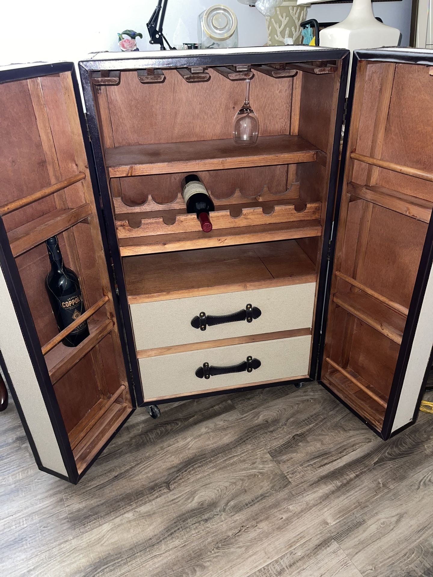 Safavieh Home Collection Beige Bar Cabinet 42”H X 24”W X 18”D (Note: No Bottle Or Cup Included) In Good Condition $200 Firm On Price