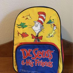 Dr. Seuss and His Friends Preschool Kids Backpack 1997 Nylon 2 Pocket Cat in the Hat