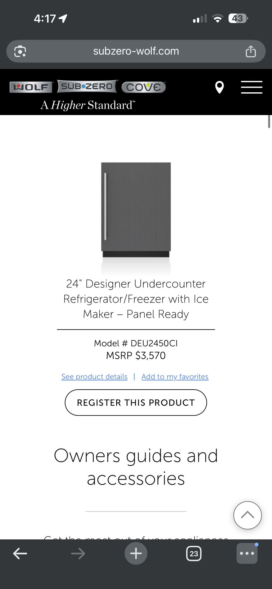 Subzero - Wolf  Under counter refrigerator