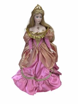 Franklin Mint Heirloom 1987 Porcelain Disney "Cinderella" Doll 19" Pink Dress