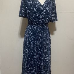 H&M navy blue white polka dot dress Woman’s size M