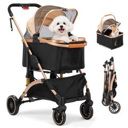 Pet Stroller 4-Wheel , Premium 3-in-1 Foldable Dog Stroller for Small Medium Dogs with Detach, NEW 
