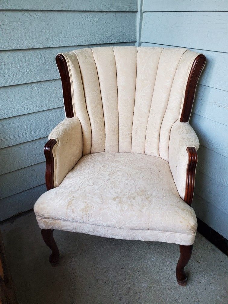 Vintage Upholstered Barrel Back Armchair In Beige