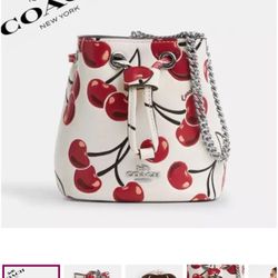 🍒Coach Drawstring Wristlet With Cherry Print 
