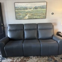 Slate Blue Steel Flex Leather Zero Gravity Reclining Sofa 