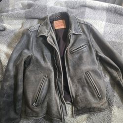 Levi Strauss Vintage Distressed Brown Black Genuine Leather Bomber Jacket L