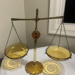 Vintage PRINCESS HOUSE Scales of Justice-Amber Glass & Brass Scale