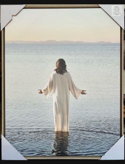 Large Wood Framed Canvas Wall Art 29”x23” Jesus Walking On/In Water *New!!
