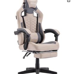 Gaming Chair with Massage, Ergonomic PC Gaming Chair with Footrest, Comfortable Headrest and Lumbar Support, High Back, PVC Leather, 300lbs (Grey)