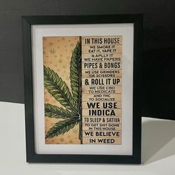 Framed Art Print Of Weed, Cannabis, Vintage Wall Decor, Print, Perfect Gift