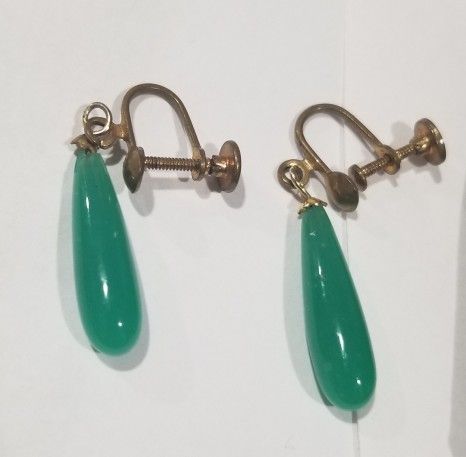 Screw Back Green Dangle Earrings