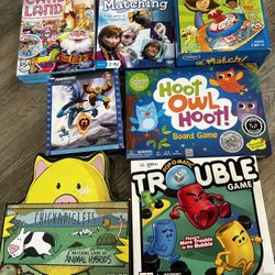 Popular Board games, toys, puzzles, Legos, and electronic alphabet games 
