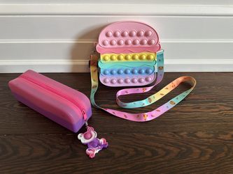 Fidget Pop Crossbody Bag and Silicone Pencil Pouch with Pop Frog Charm