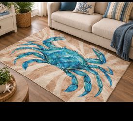 Blue Crab Coastal Area Rug Crab Coastal Rug Ultra Thin Low Pile Machine Washable Non