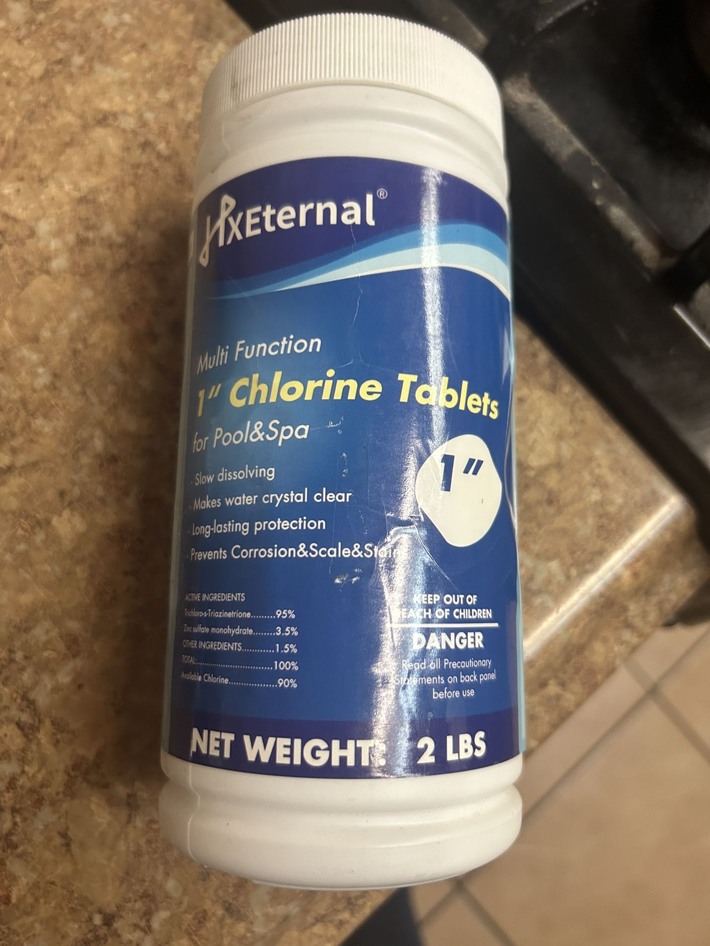 Chlorine Tabs 1 Inch 2 Pound Container For Pool