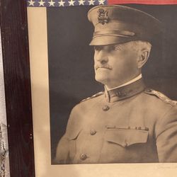 Large vintage antique old photograph of General Pershing WWI Great War patriotic American Flag 