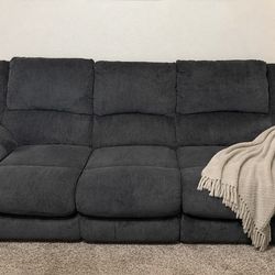 Reclining Sofa + Loveseat Couch Set w/ USB Ports & Cup Holders – Dark Gray