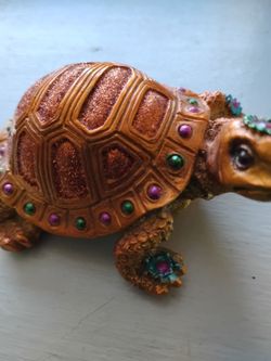 Vintage 2 Turtle's 1 green baby/ gold Jeweled Turtle RARE FIND
