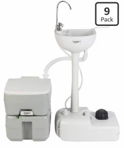 Upgraded Portable Washbasin and Toilet Combo: 5-Gallon Self-Contained Handwashing Station and 5.3-Gallon Flush Toilet
