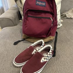 Jansport Backpack And Vans Sneakers Shoes