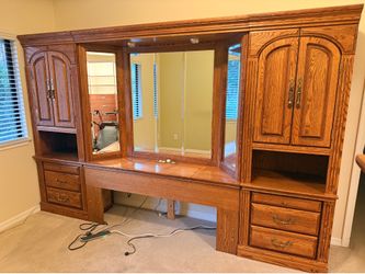 Solid Wood Queen Headboard Storage Wall Unit