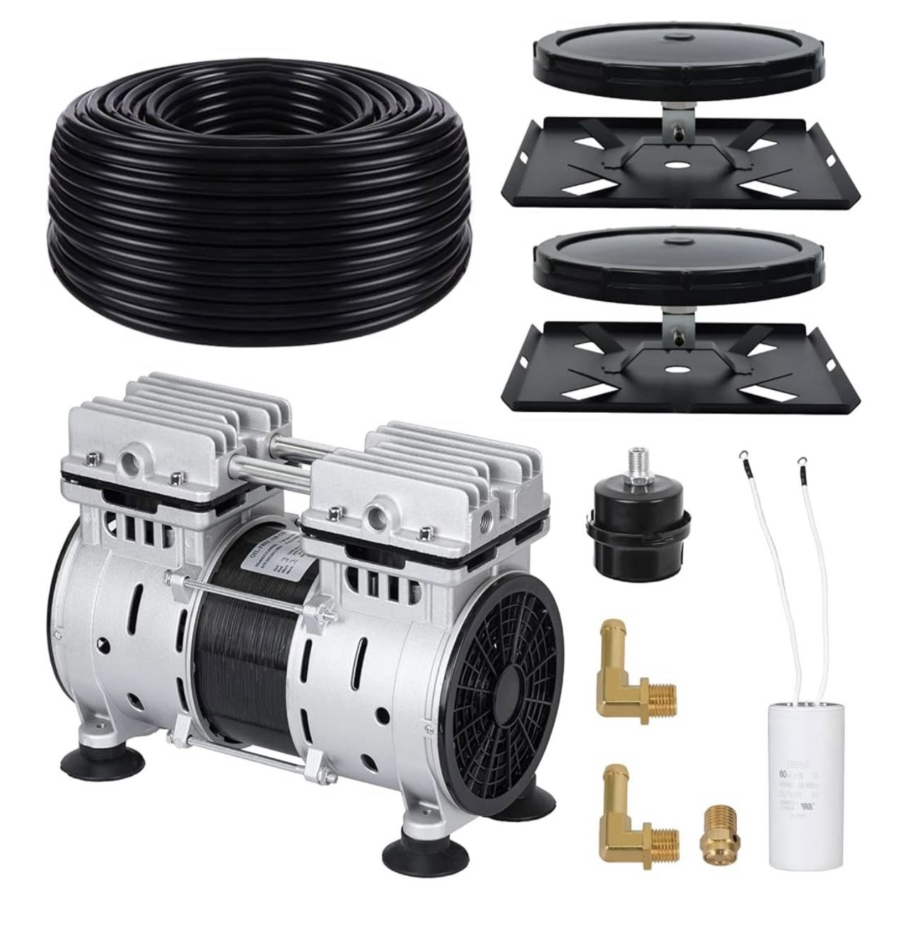 Pond Aerators 5.76CFM Aerartion System for Up to 3 Acre 3/4 HP Compressor 100'Weighted Tubing 2 Diffusers for Outdoor Ponds Water Oxygen Circulation