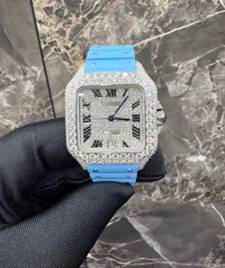(READ DESCRIPTION!!!) Iced Out Moissanite Baby Blue Band Watch