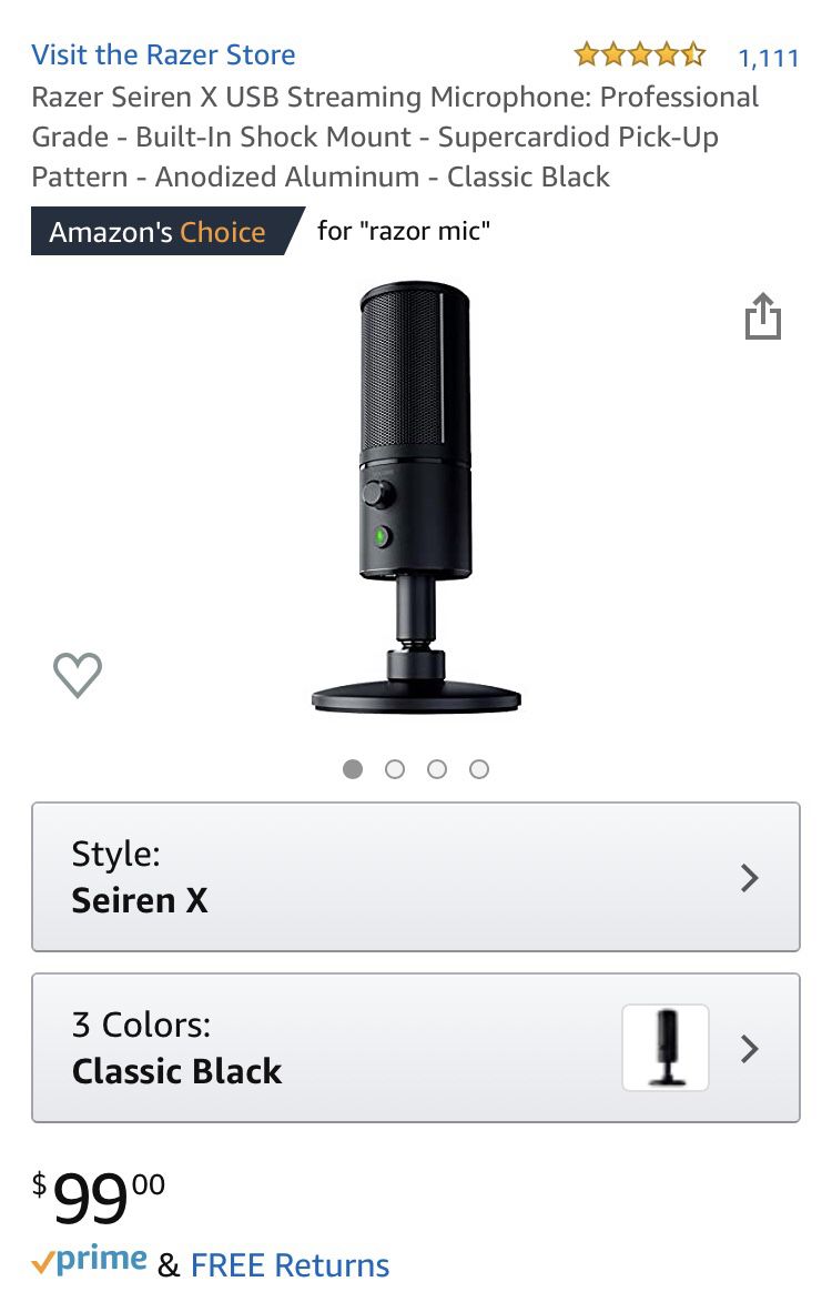 Razer Seiren X Streaming/Gaming Microphone