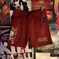 Ed Hardy Fire Skull Fleece Shorts 